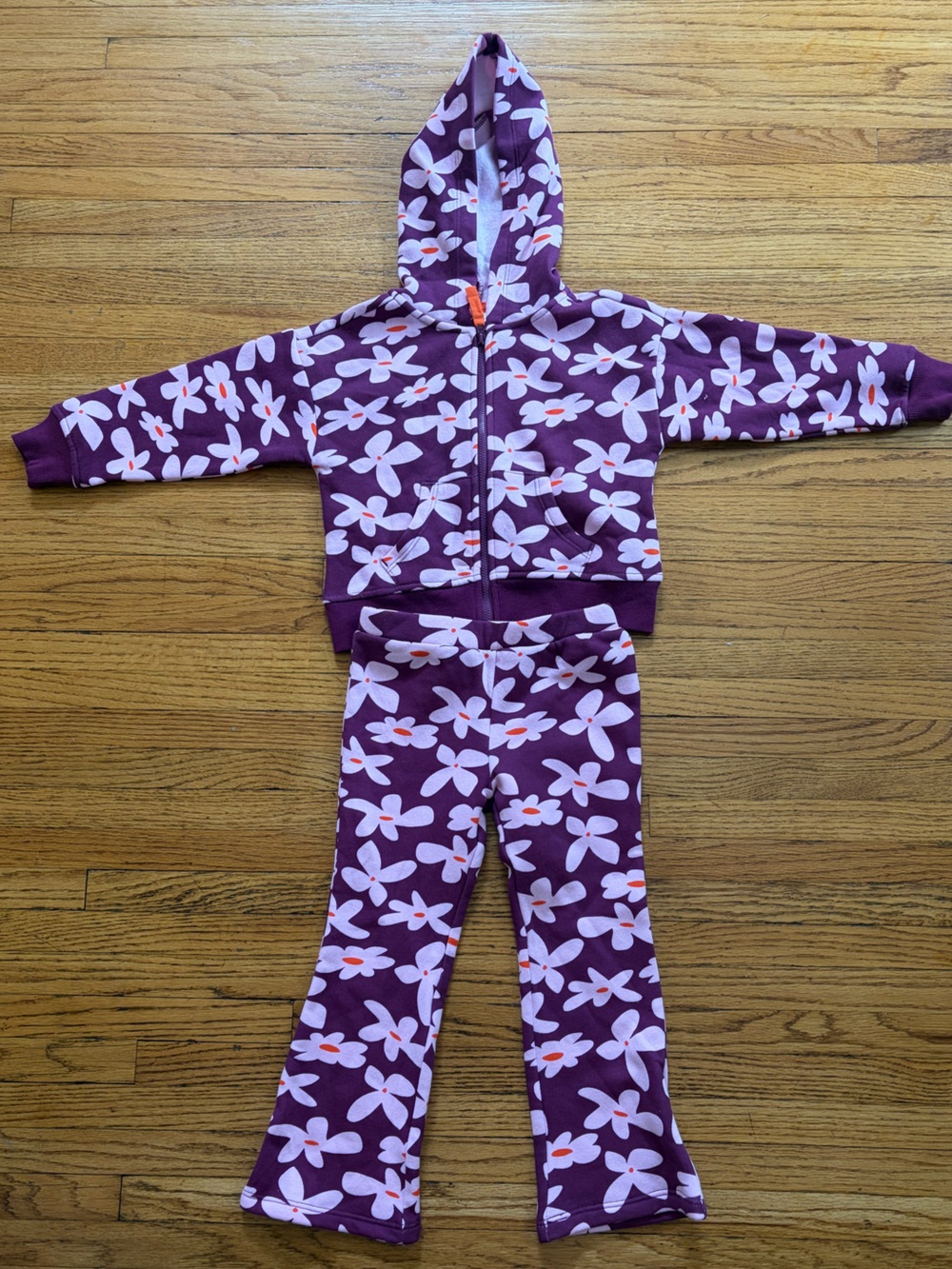 Epic Threads Purple Floral Hoodie Set with Orange Drawcord